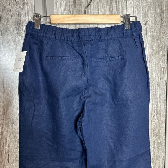 Charter Club Linen Pants Small Petite Navy Blue Pull On Straight Pockets - Picture 5 of 6